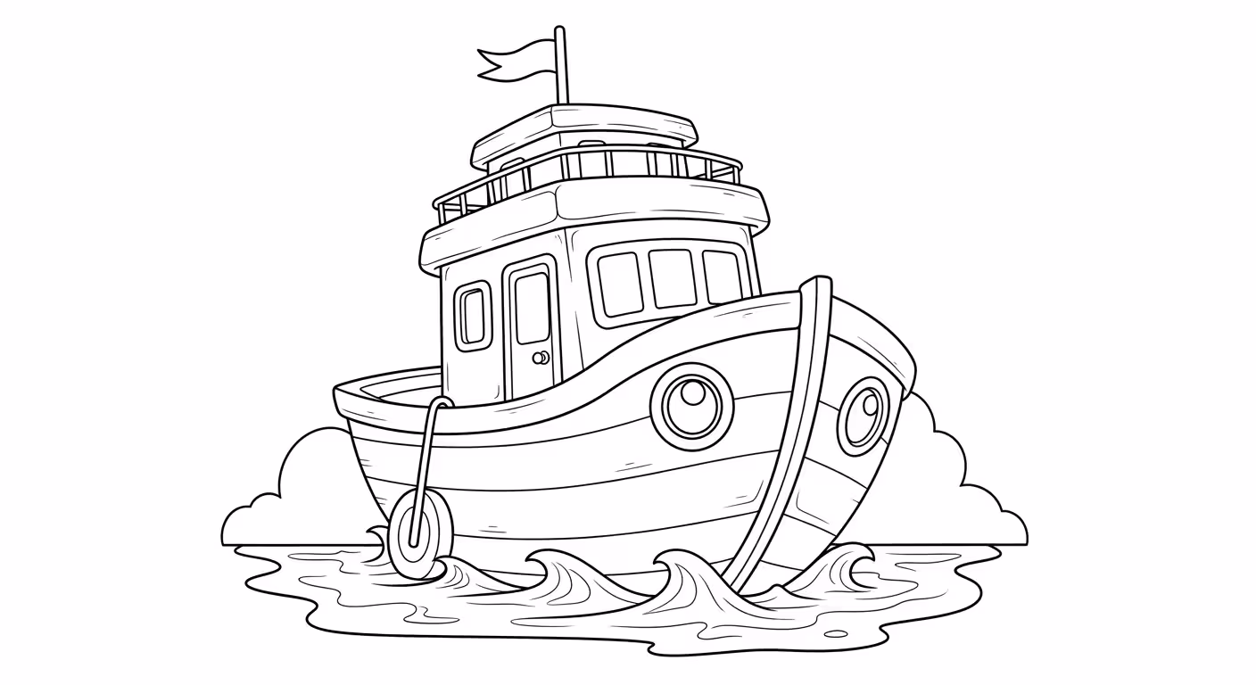 Barco e para colorir — desenho para imprimir