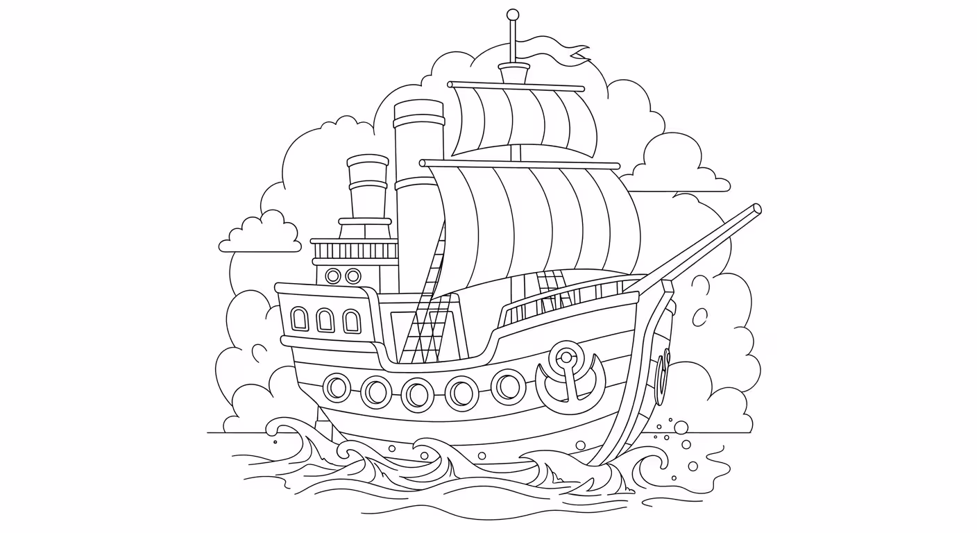 Barco e para colorir — desenho para imprimir