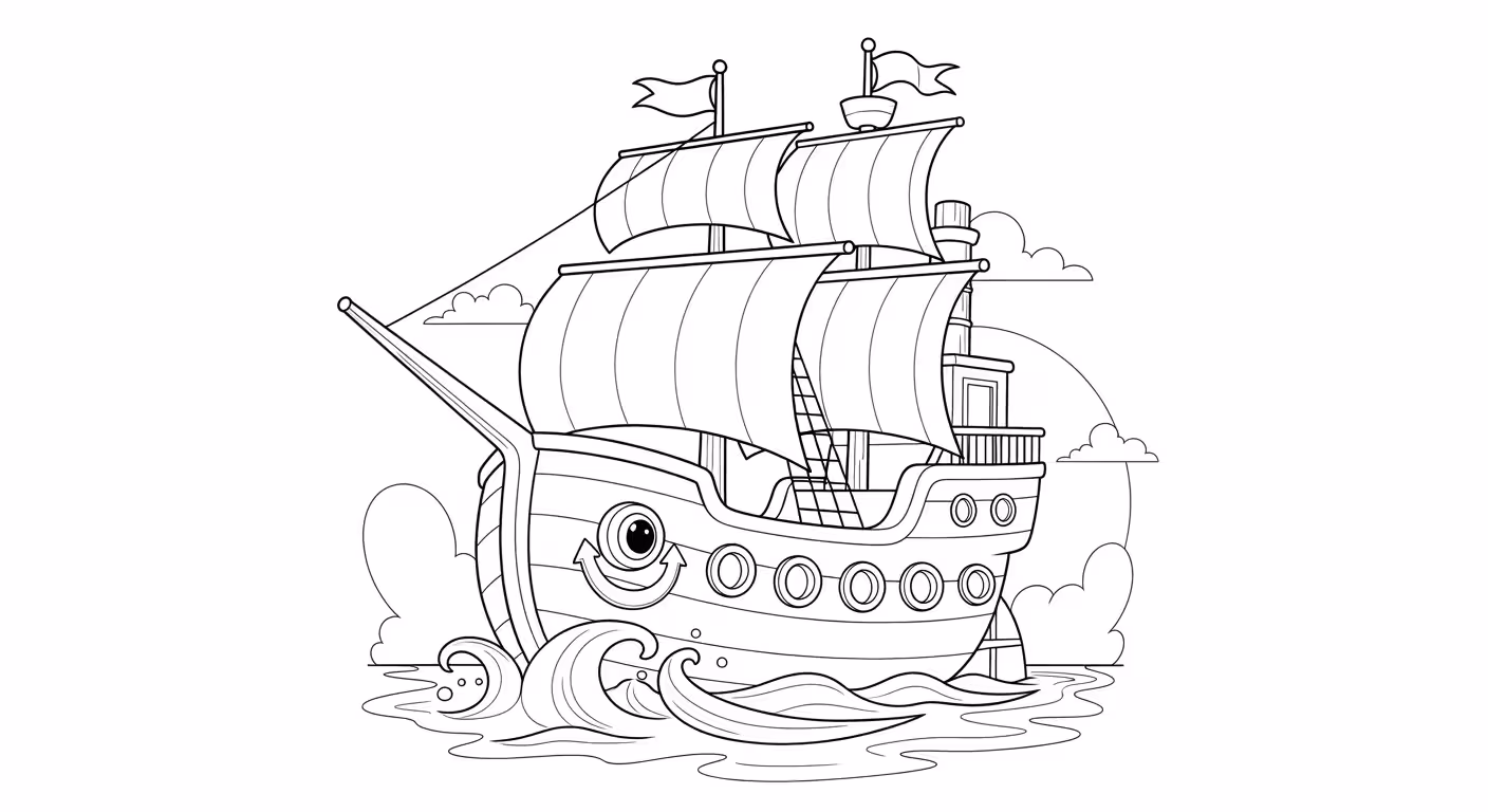 Barco e para colorir — desenho para imprimir