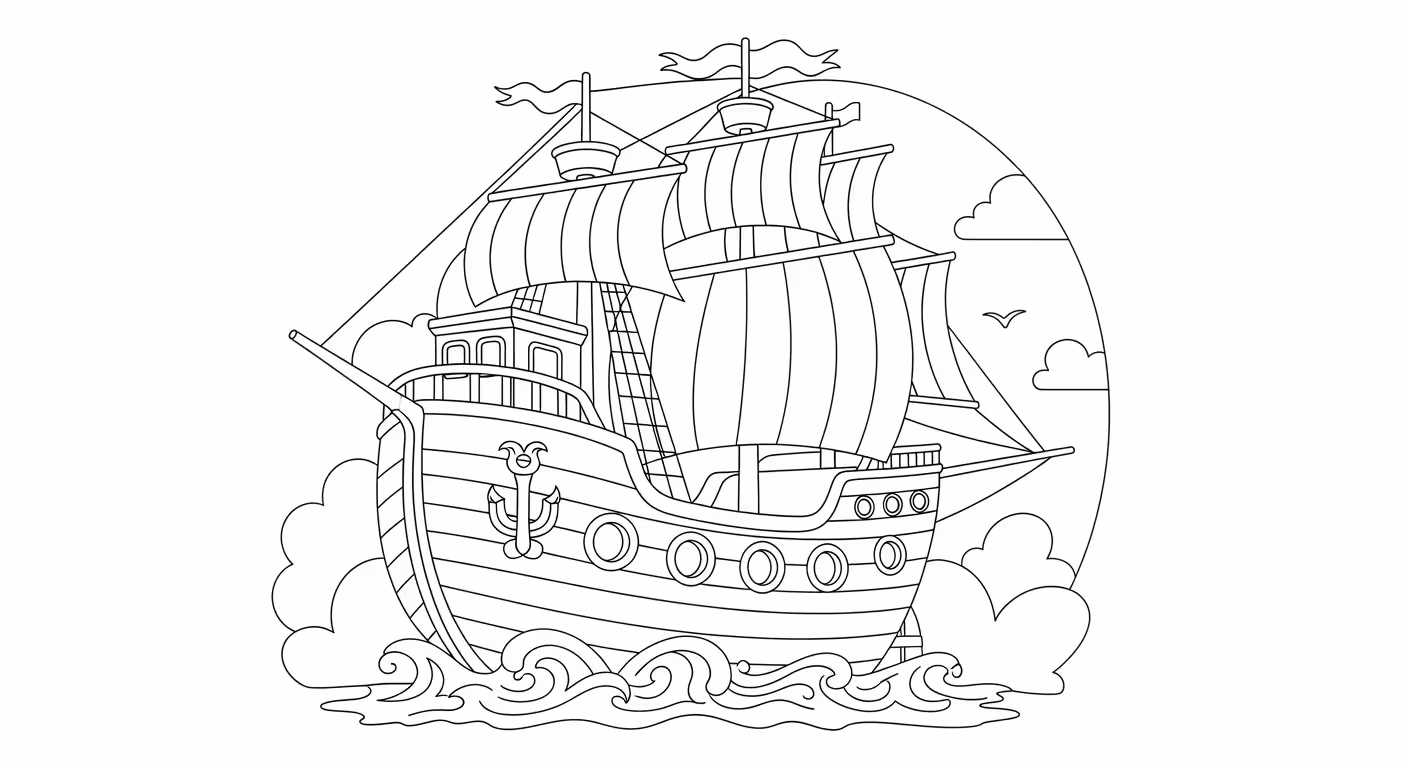 Barco e para colorir — desenho para imprimir
