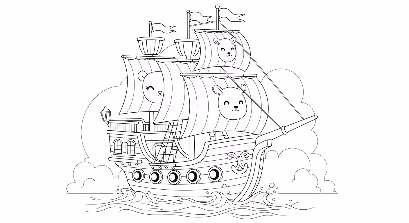 Barco e para colorir — desenho para imprimir