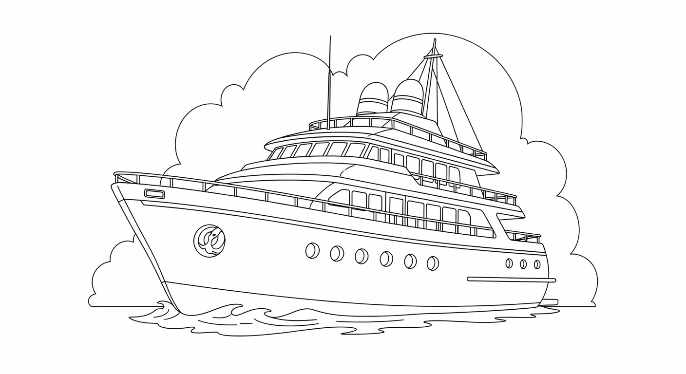 Barco e para colorir — desenho para imprimir