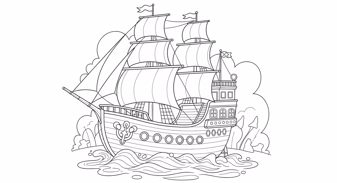 Barco e para colorir — desenho para imprimir