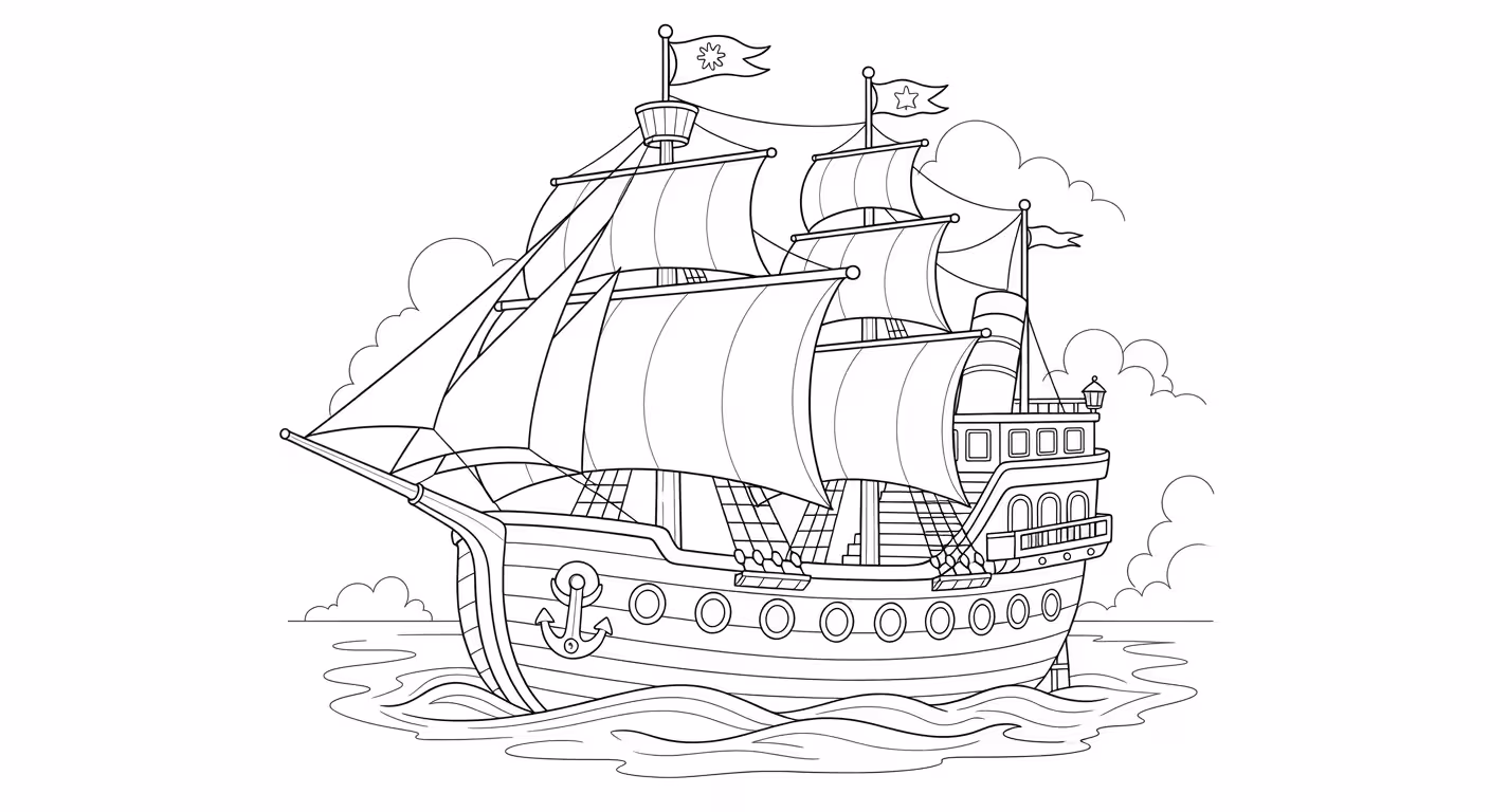 Barco e para colorir — desenho para imprimir