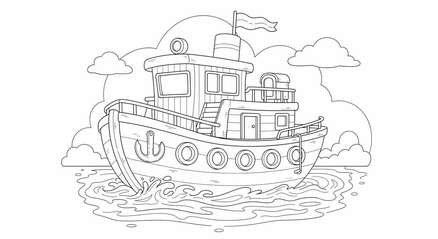 Barco e para colorir — desenho para imprimir
