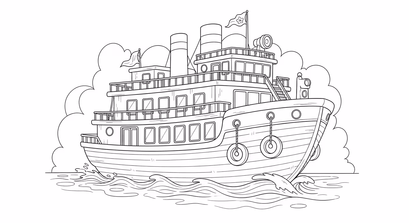 Barco e para colorir — desenho para imprimir