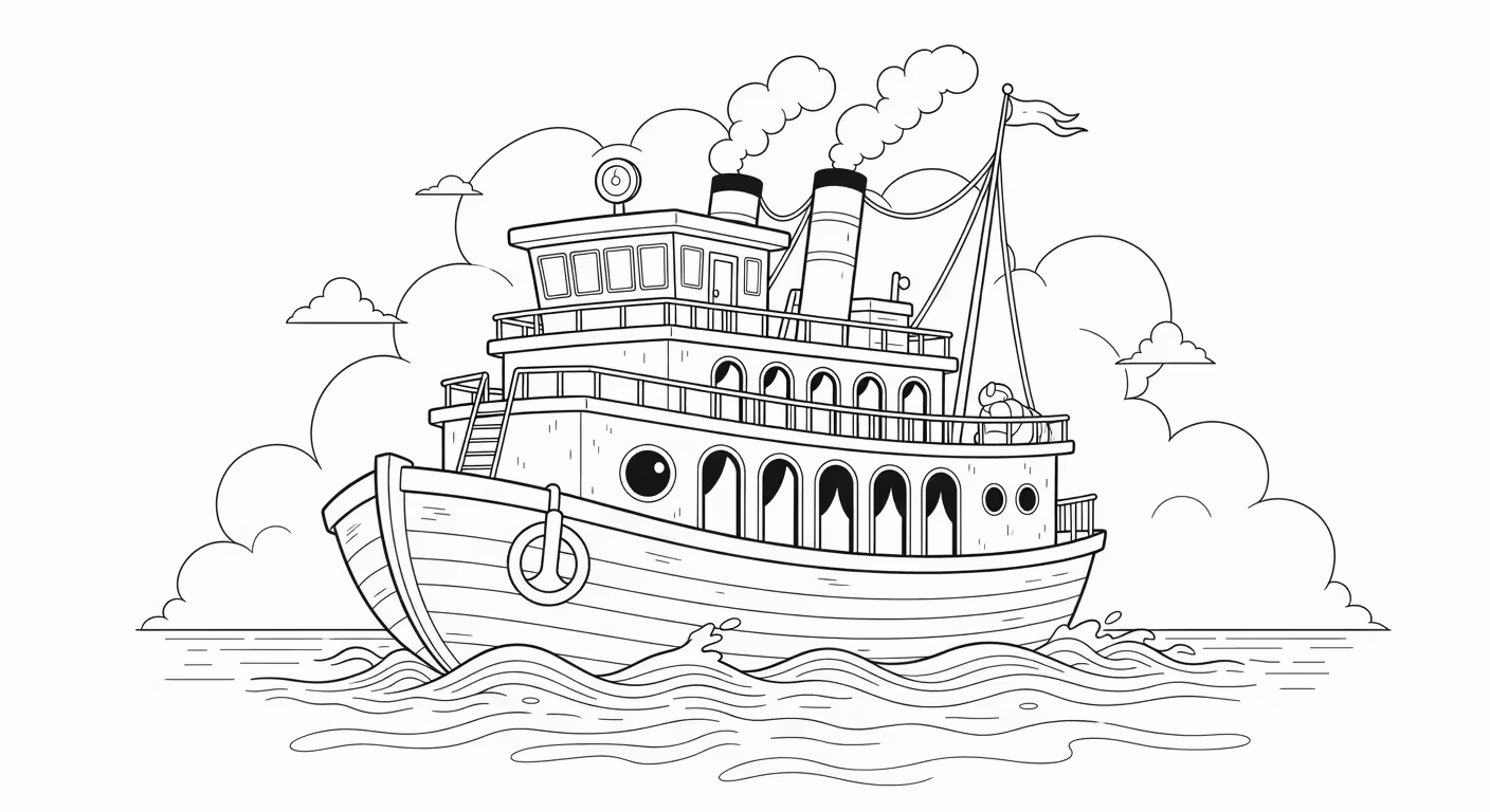 Barco e para colorir — desenho para imprimir