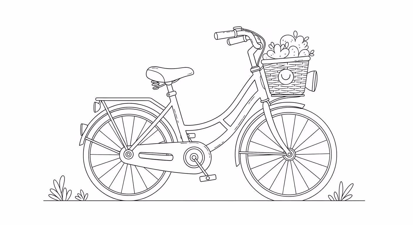 Bicicleta e para colorir — desenho para imprimir