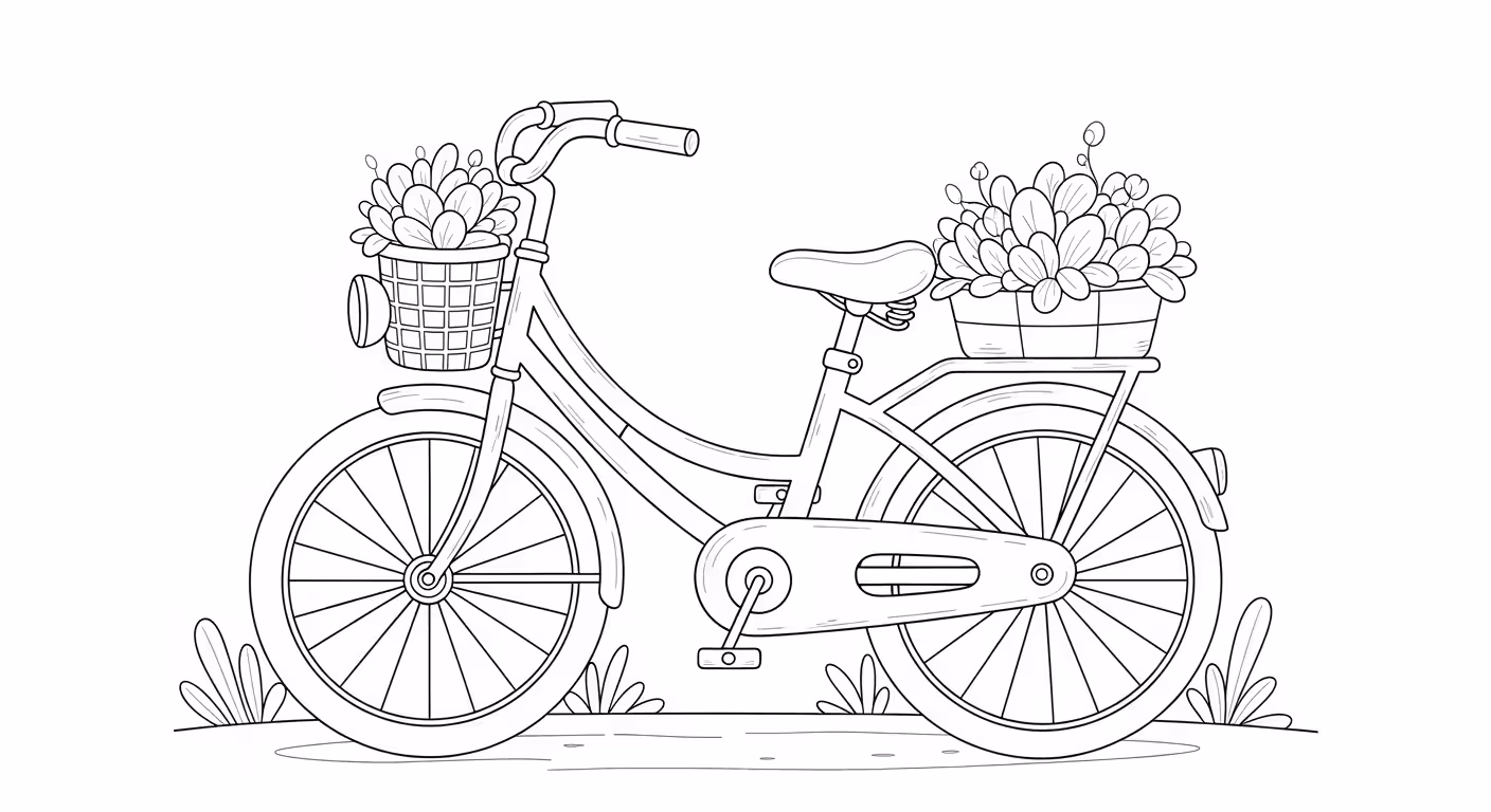 Bicicleta e para colorir — desenho para imprimir