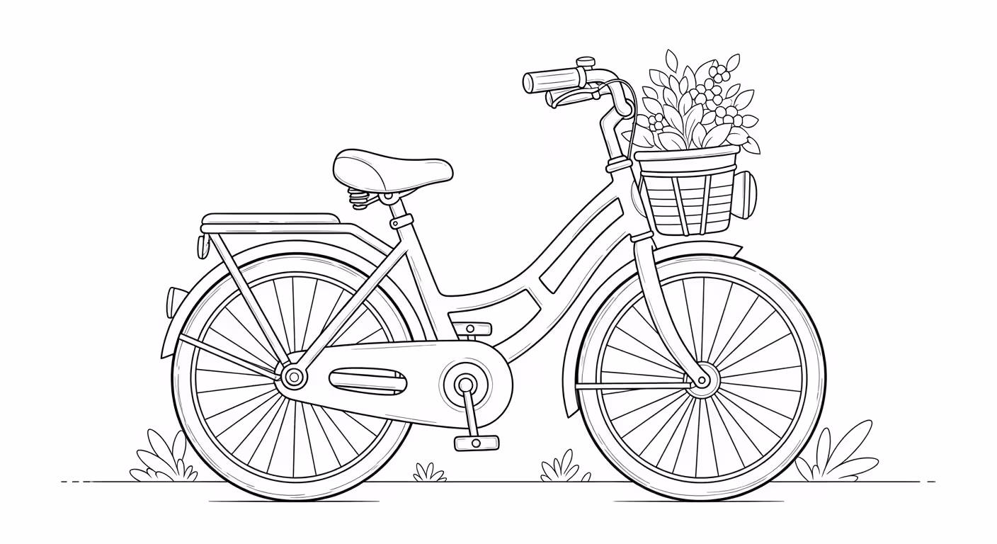 Bicicleta e para colorir — desenho para imprimir