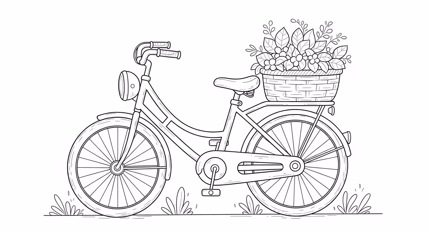 Bicicleta e para colorir — desenho para imprimir