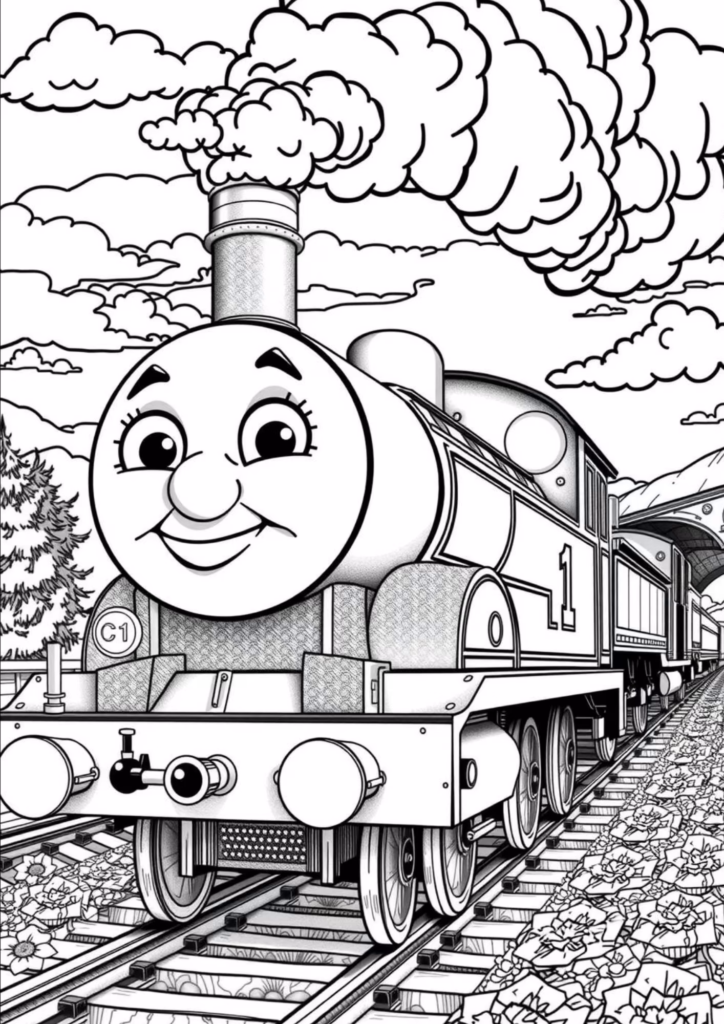 Bob o trem e para colorir — desenho para imprimir