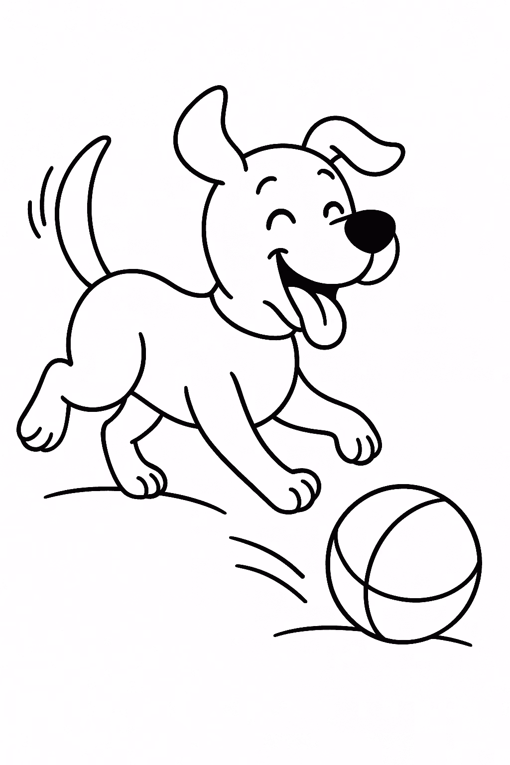 Cachorro brincando bola para colorir — desenho para imprimir