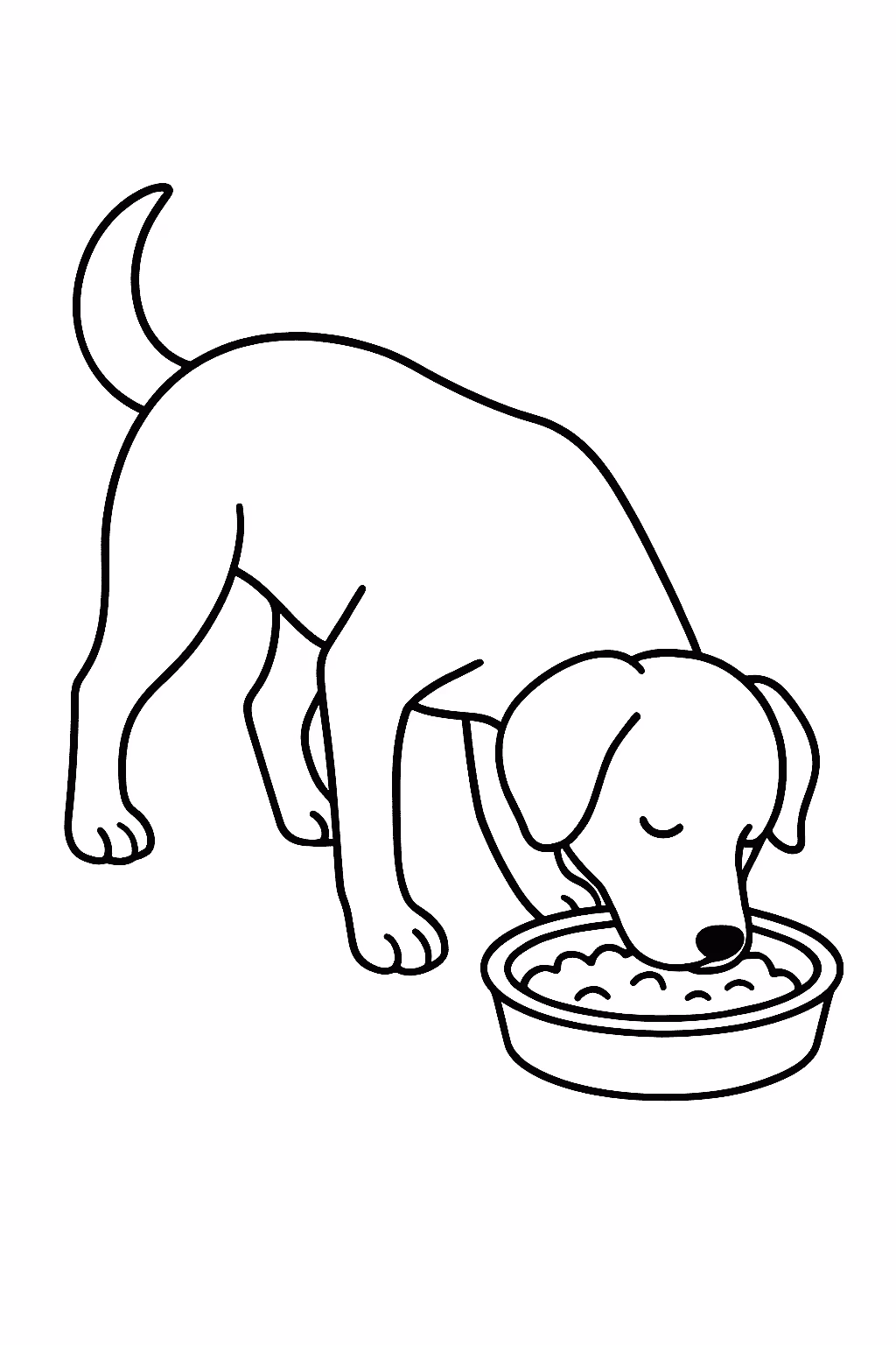 Cachorro comendo para colorir — desenho para imprimir