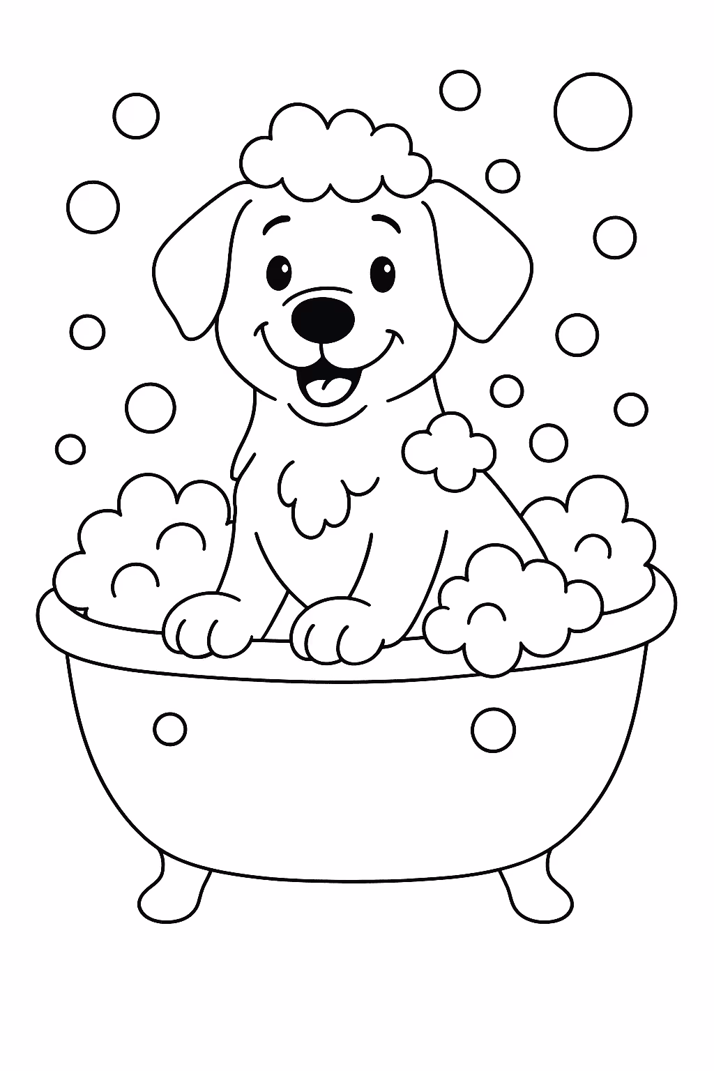 Cachorro banho para colorir — desenho para imprimir