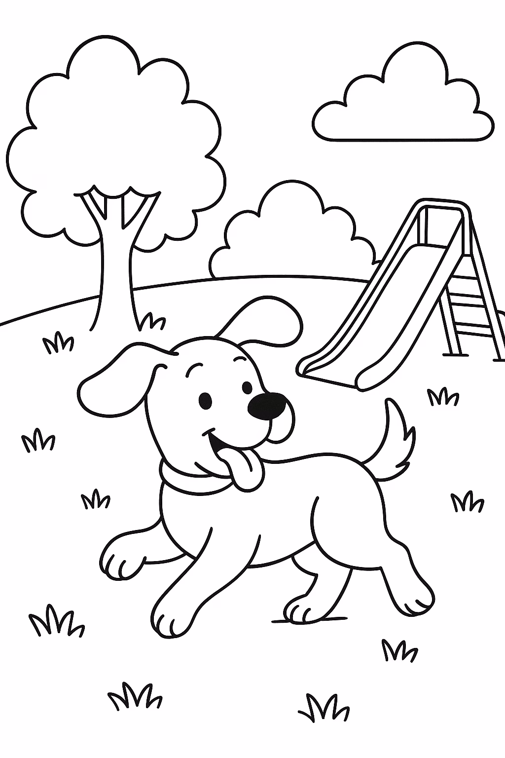 Cachorro parque para colorir — desenho para imprimir