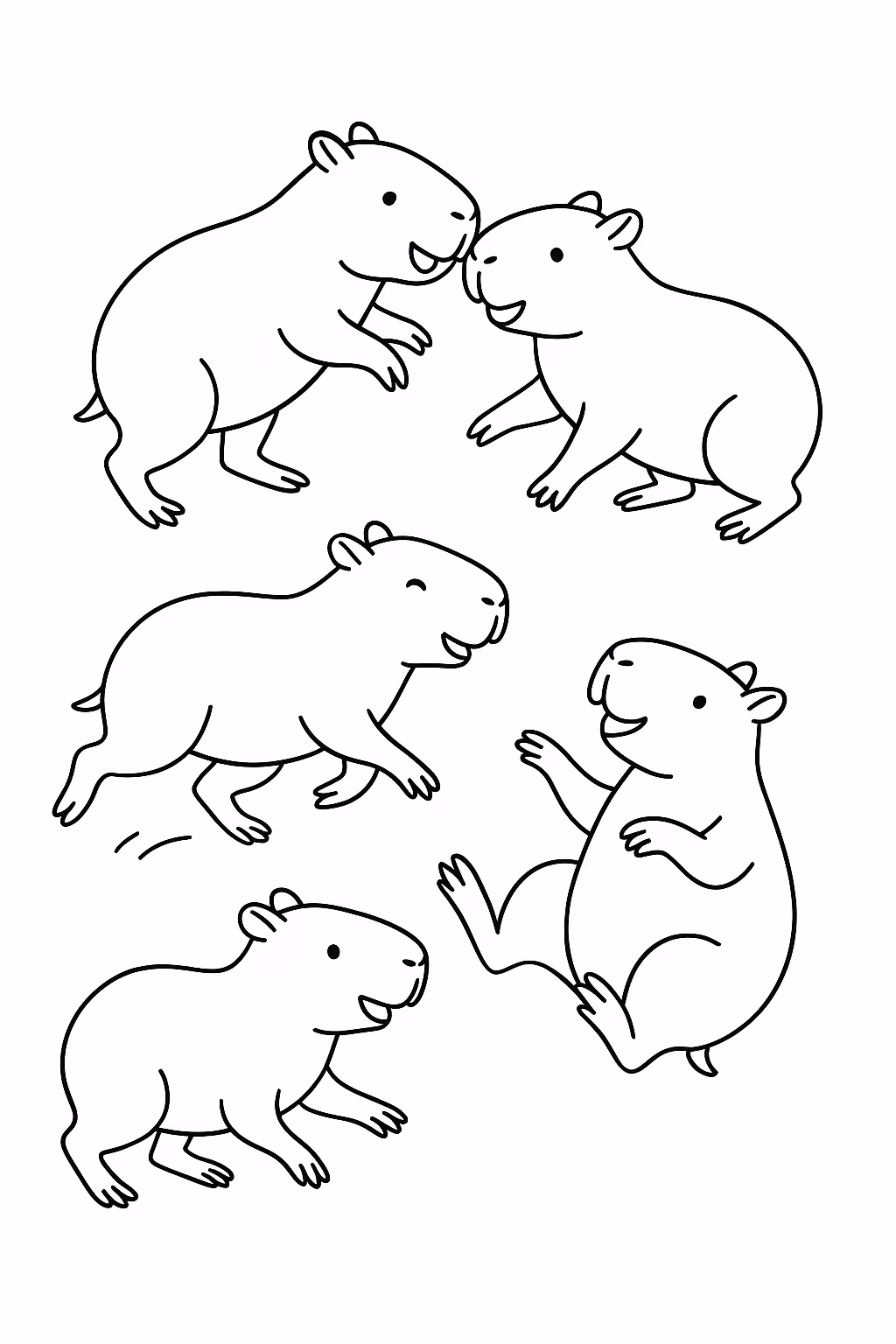 Capivara brincando para colorir — desenho para imprimir