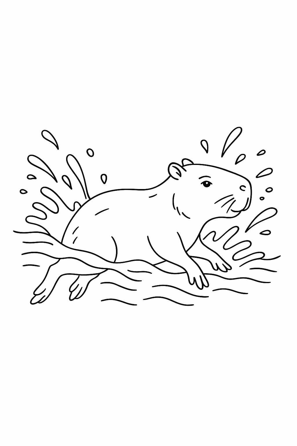 Capivara nadando para colorir — desenho para imprimir