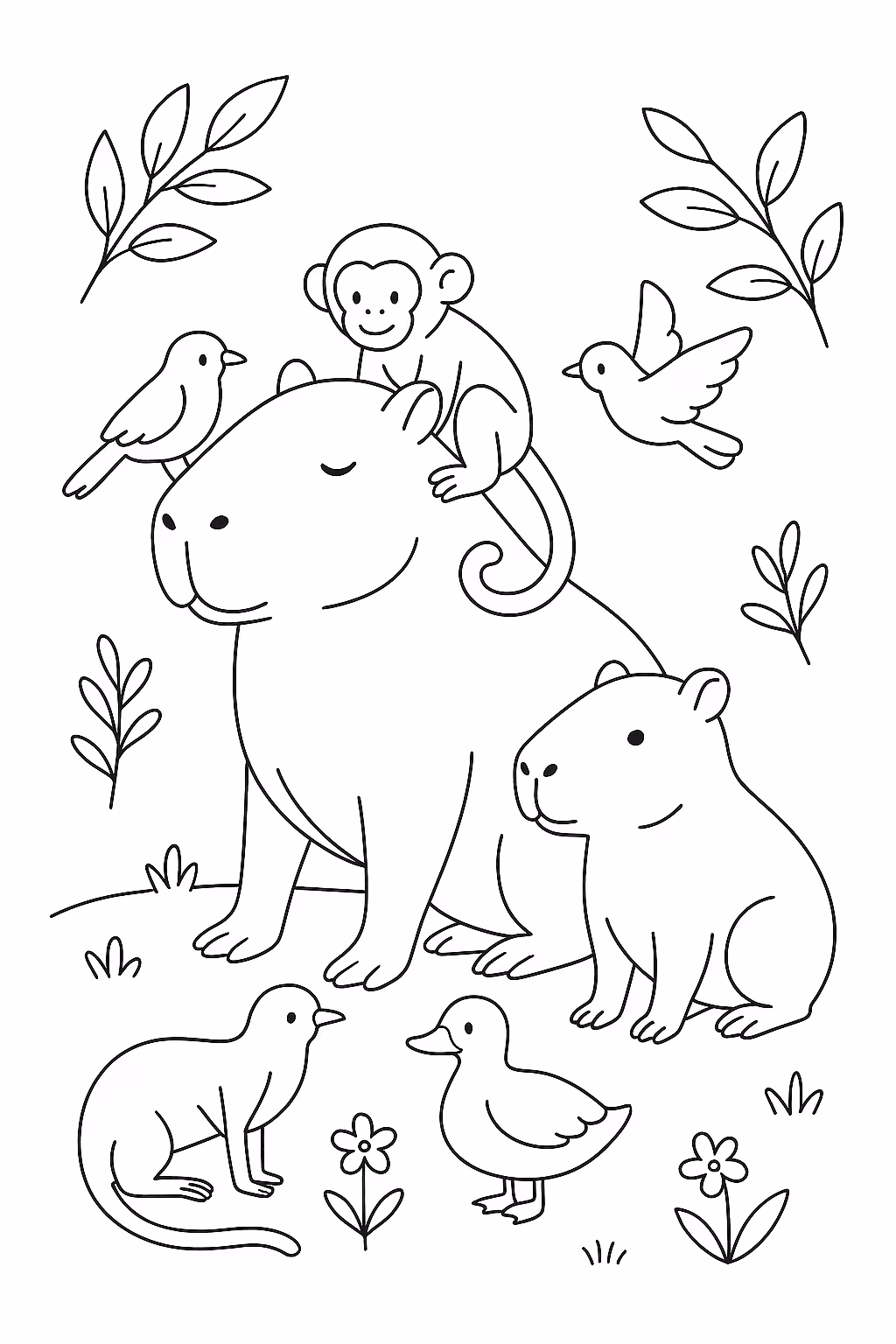 Capivara amigos para colorir — desenho para imprimir