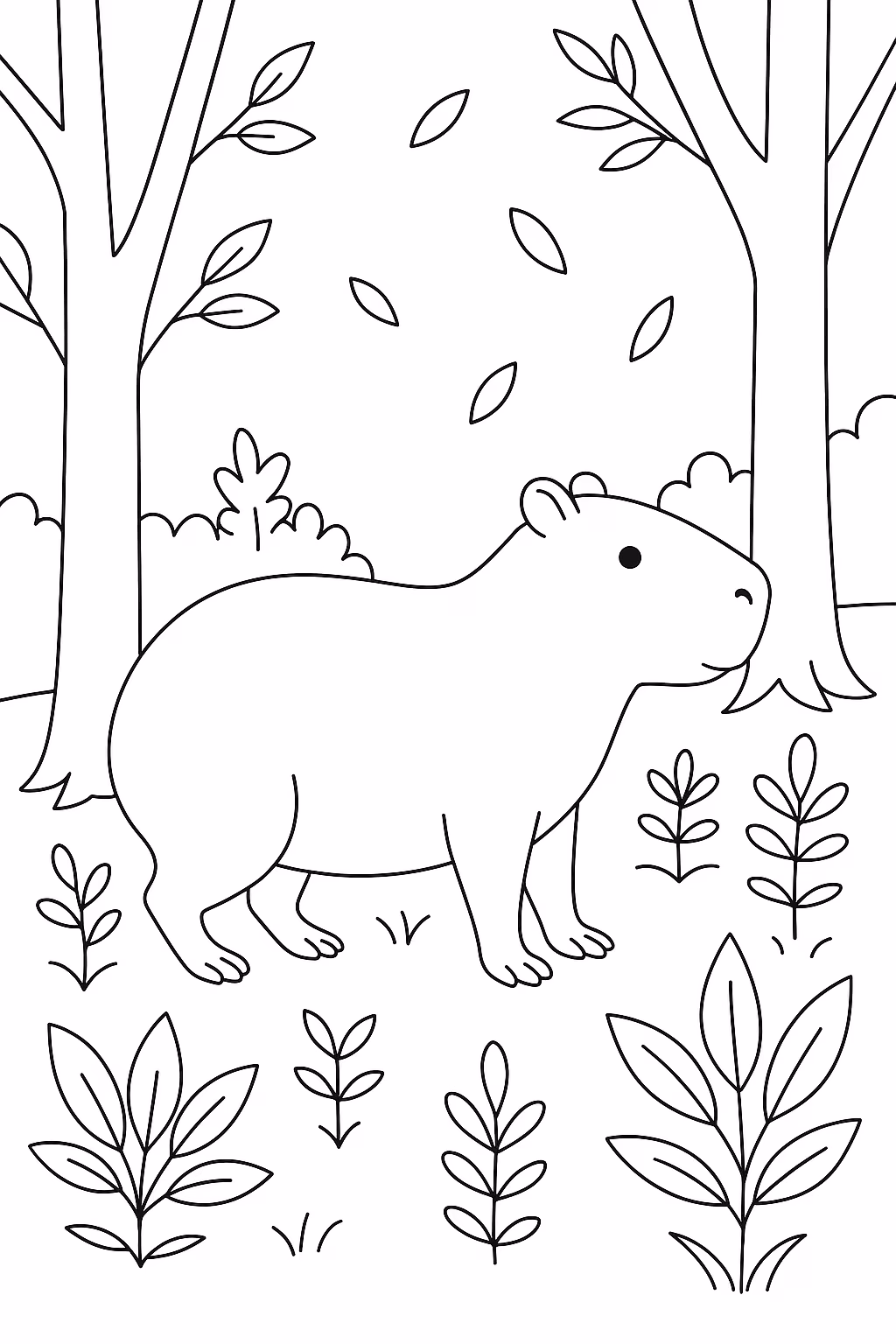 Capivara floresta para colorir — desenho para imprimir