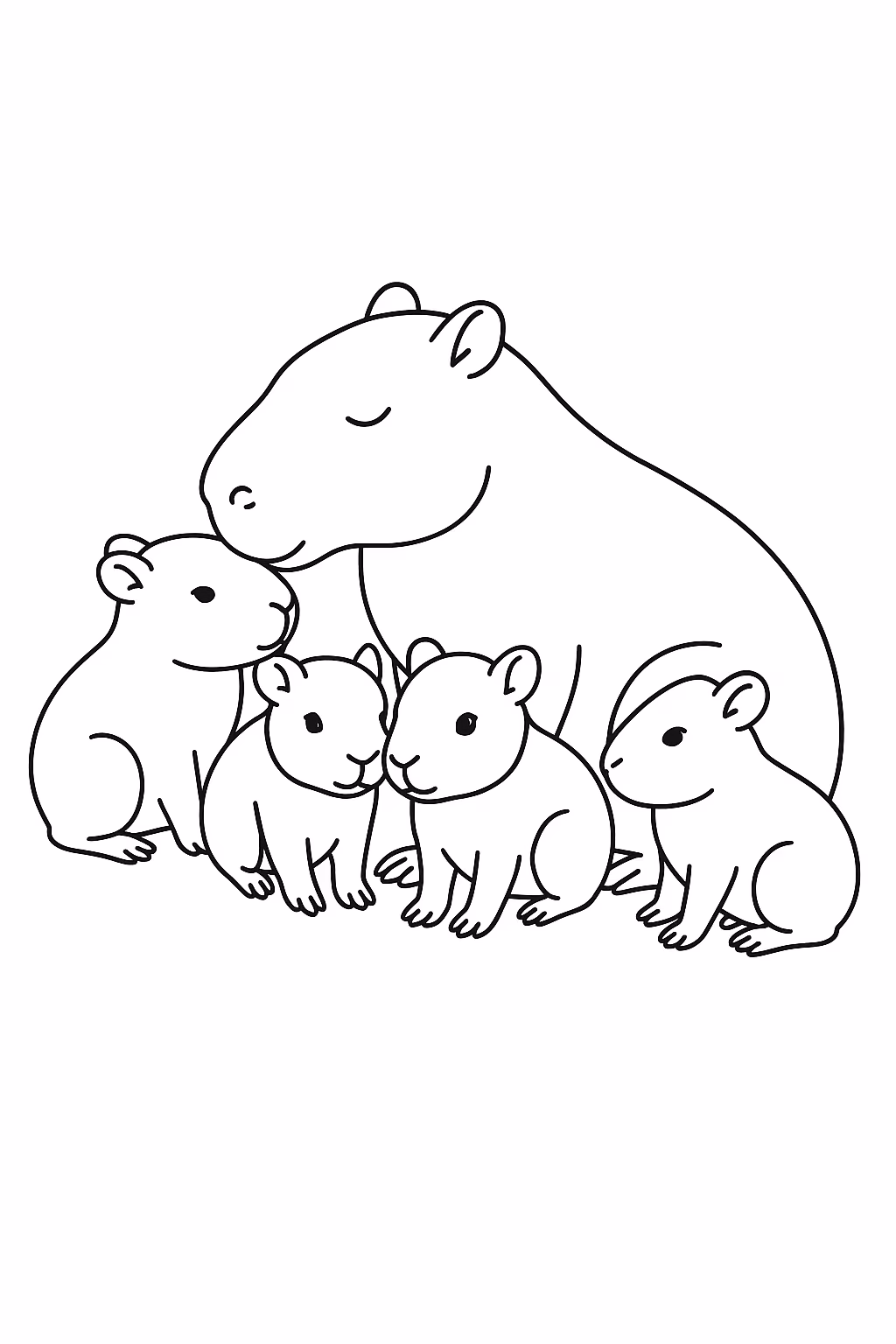 Capivara cuidando para colorir — desenho para imprimir