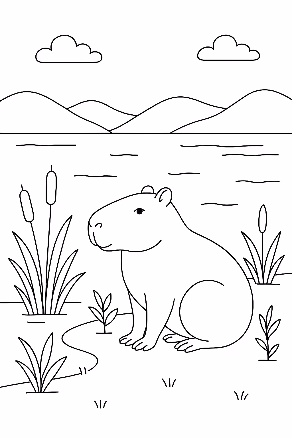 Capivara lago para colorir — desenho para imprimir