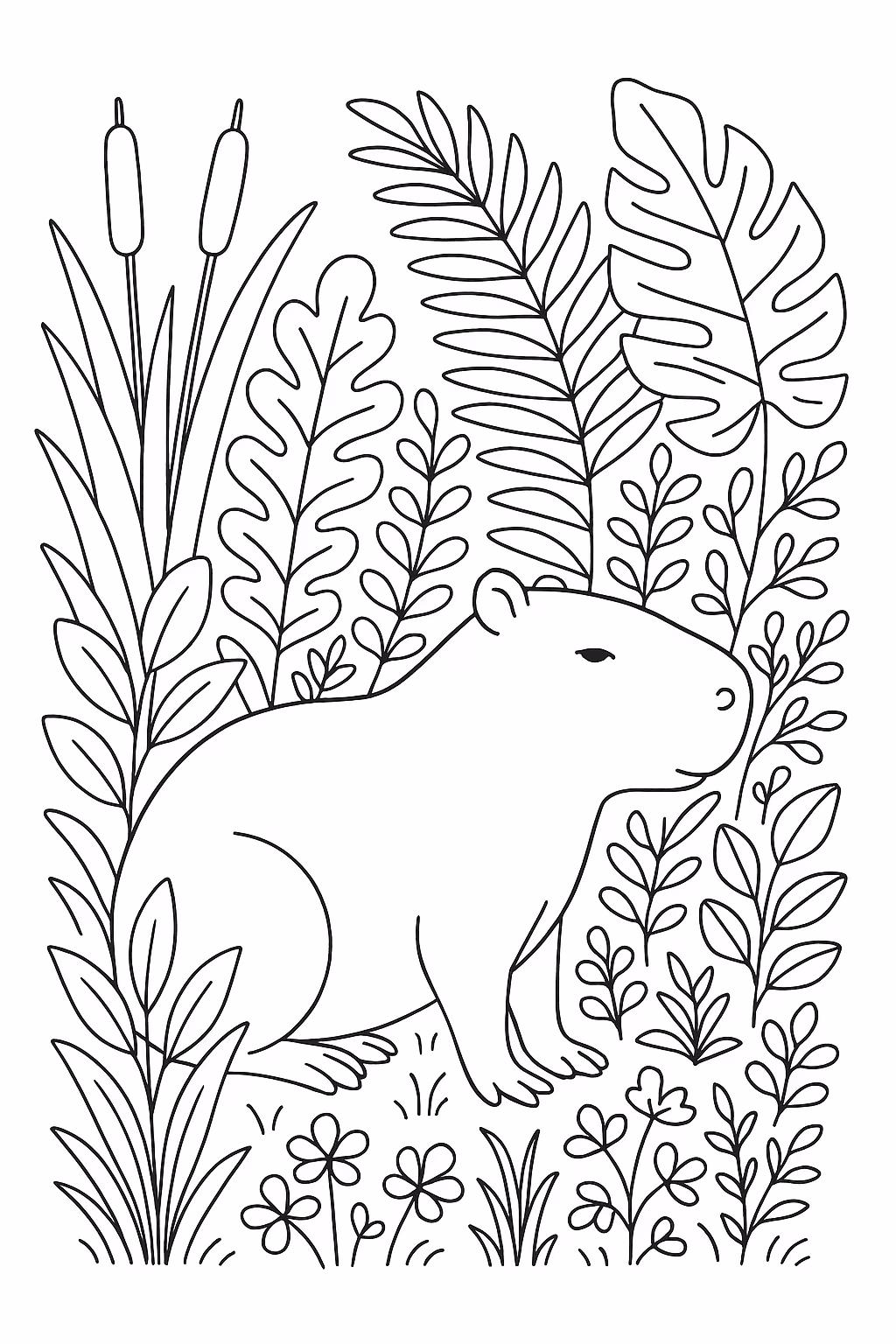 Capivara vegetacao para colorir — desenho para imprimir
