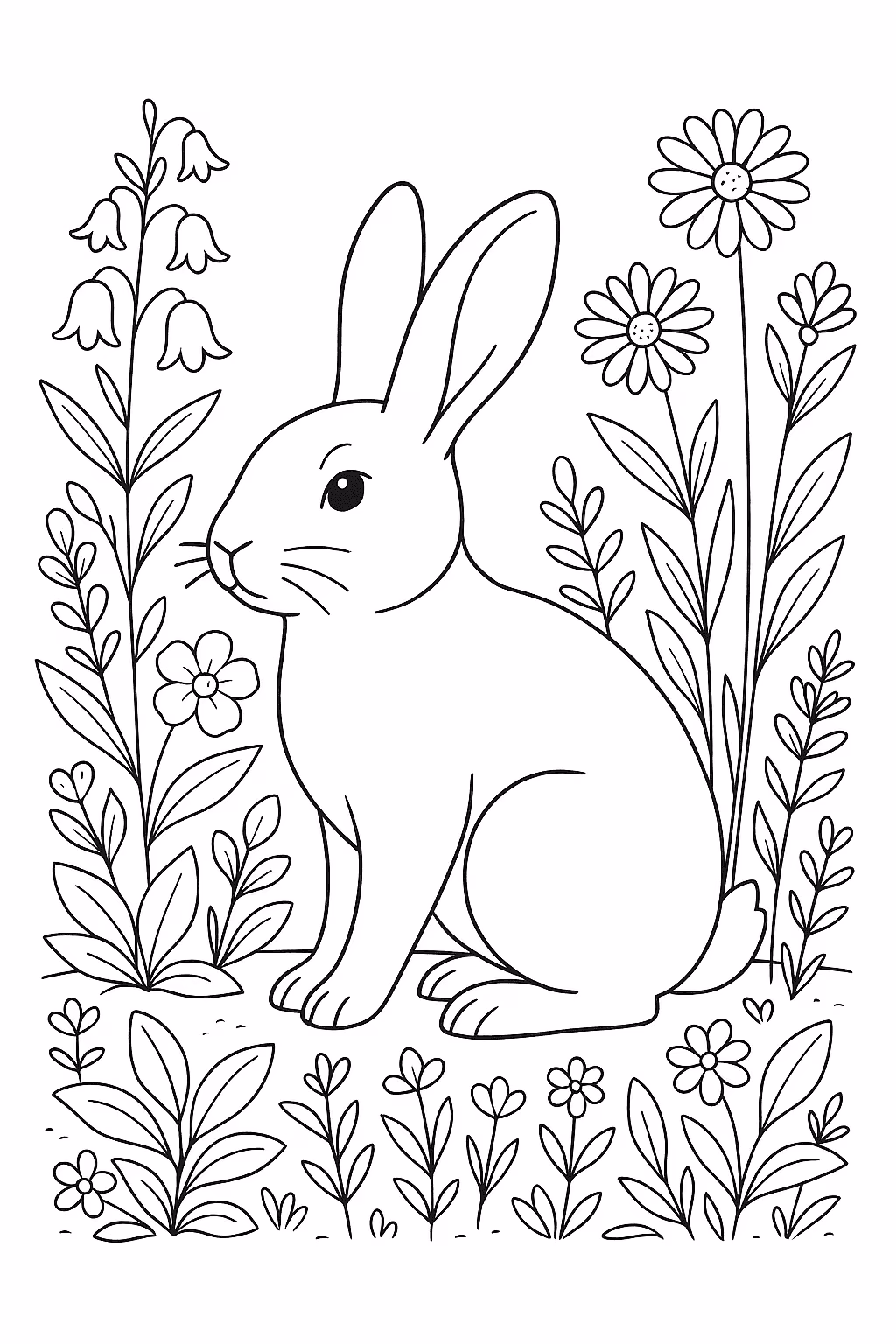 Coelho jardim para colorir — desenho para imprimir