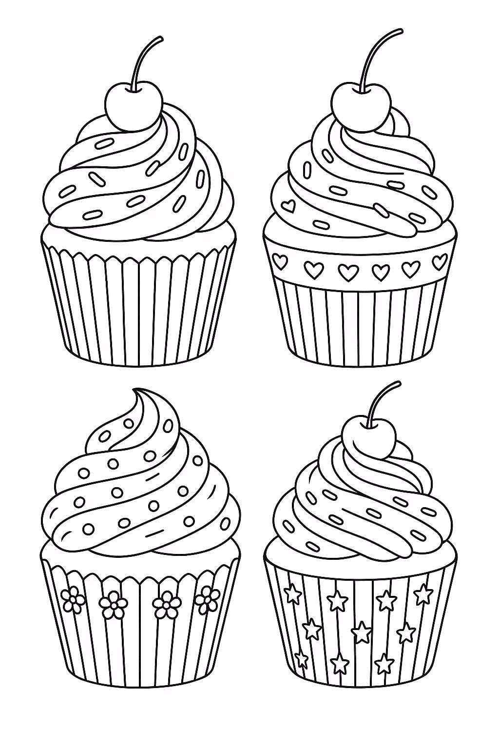 Comida cupcakes para colorir — desenho para imprimir