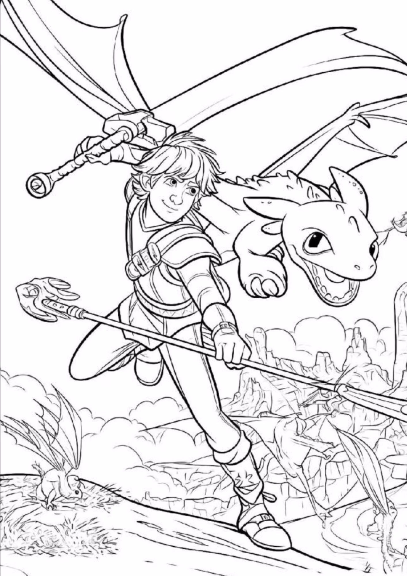 Como treinar seu dragao e para colorir — desenho para imprimir