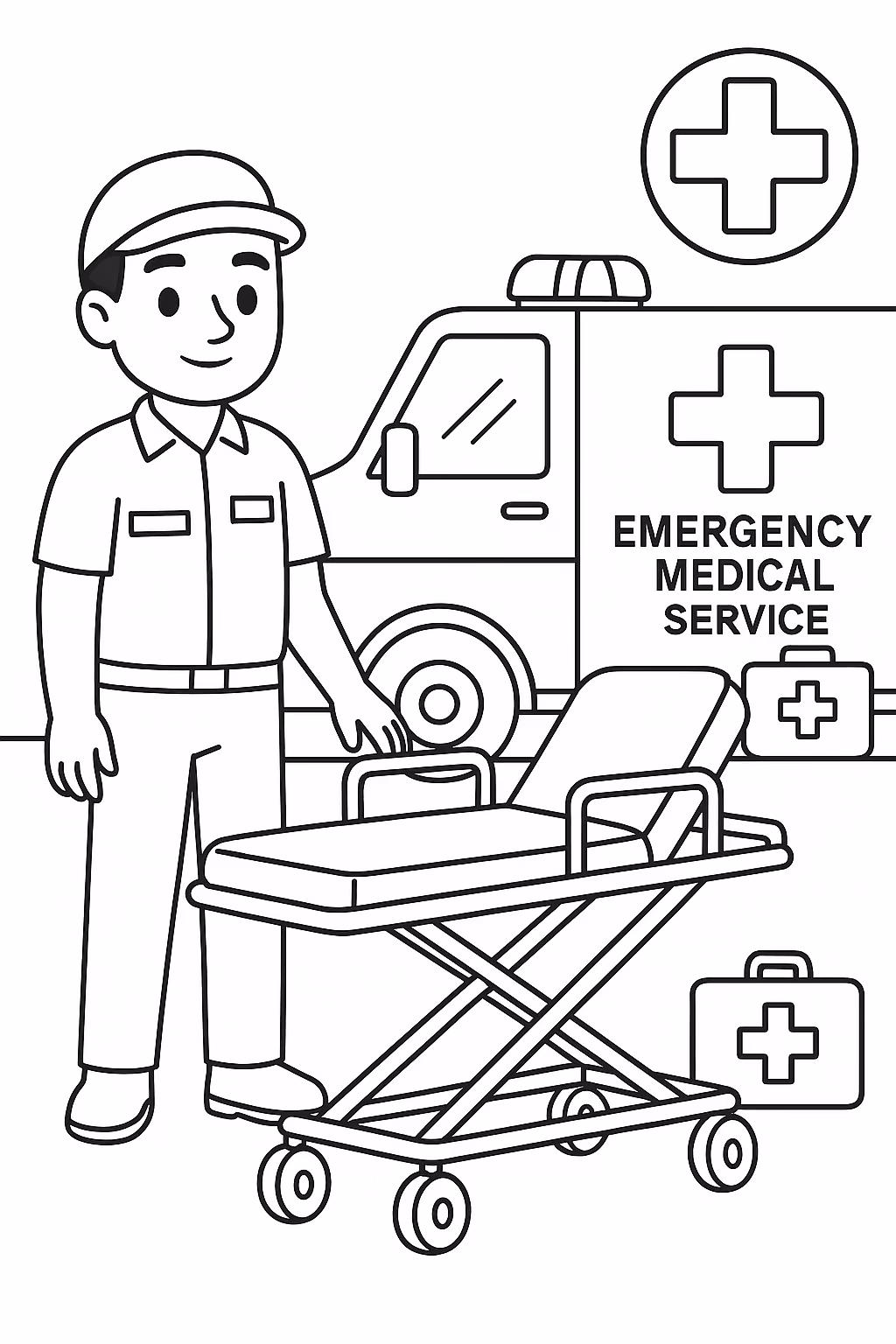 Bombeiro ambulancia min para colorir — desenho para imprimir