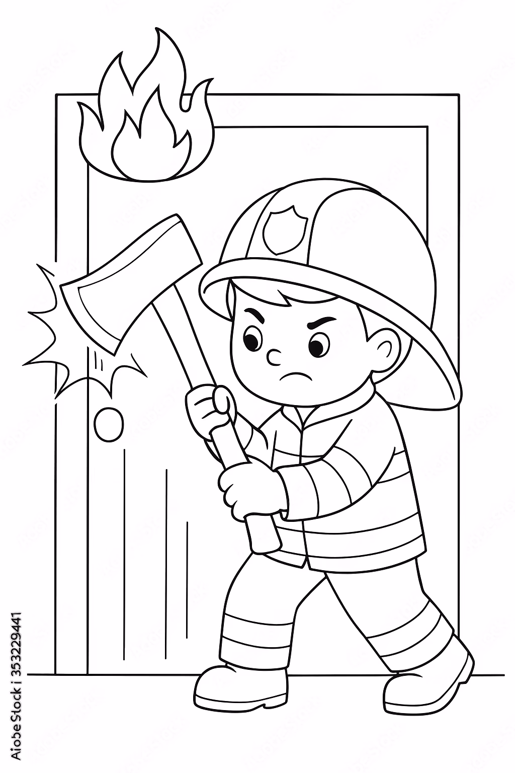 Bombeiro machado min para colorir — desenho para imprimir