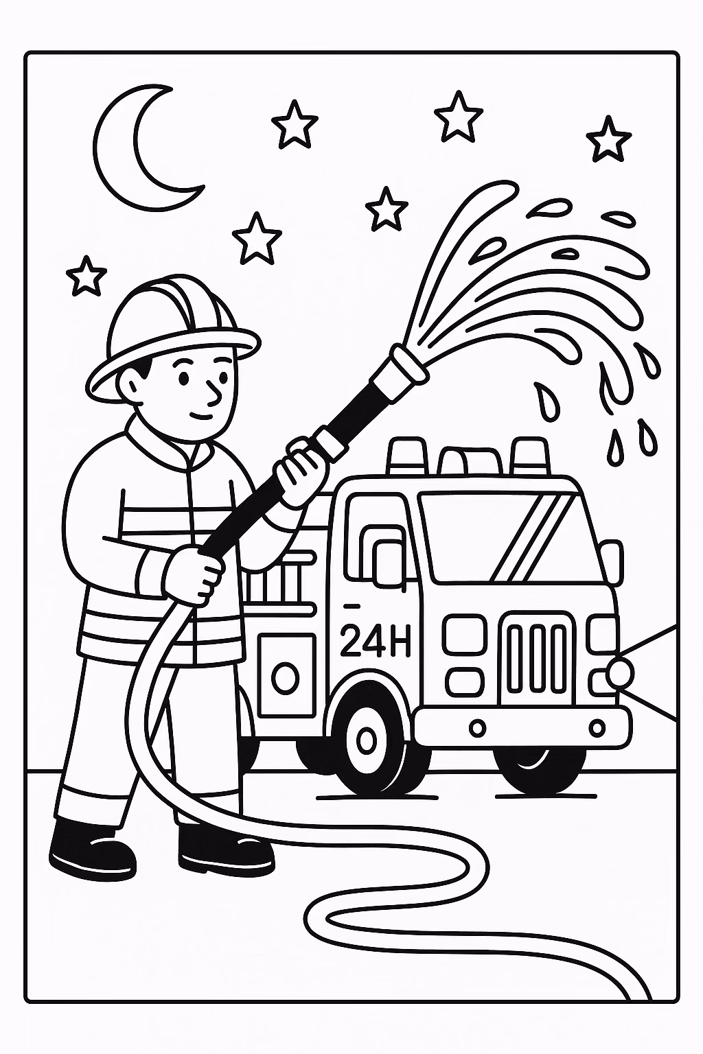 Bombeiro noite min para colorir — desenho para imprimir
