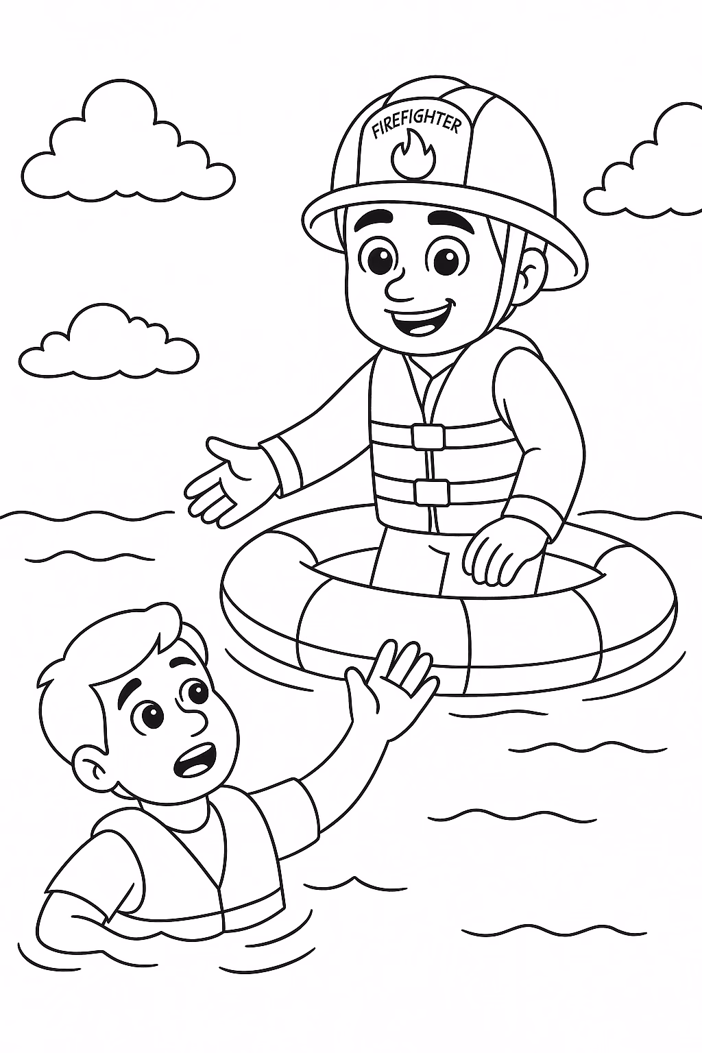 Bombeiro resgate aquatico min para colorir — desenho para imprimir
