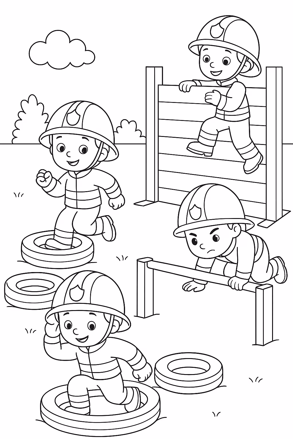 Bombeiro treinamento min para colorir — desenho para imprimir