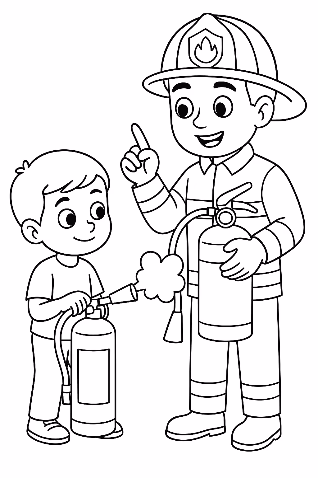 Bombeiro extintor min para colorir — desenho para imprimir