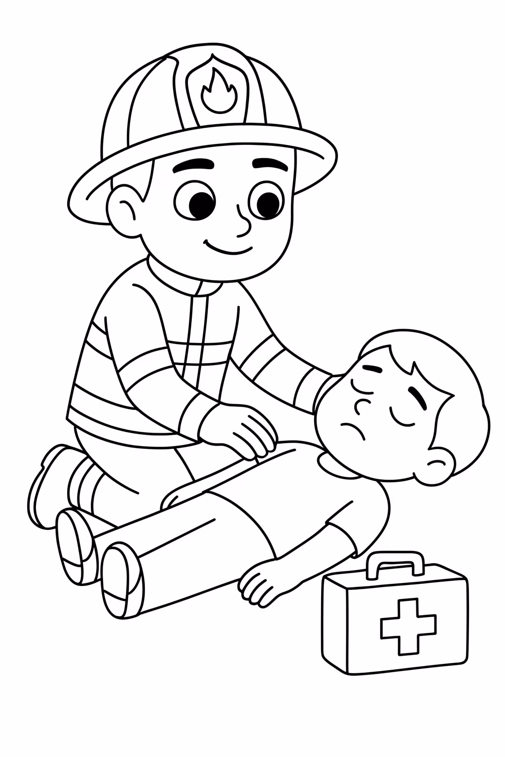 Bombeiro primeiros socorros min para colorir — desenho para imprimir