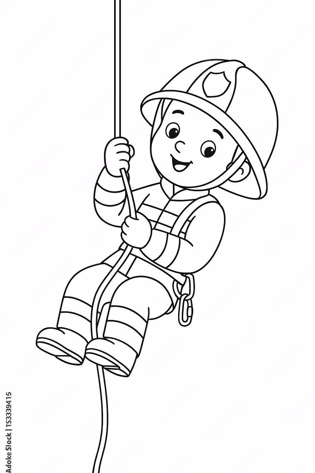 Bombeiro corda min para colorir — desenho para imprimir