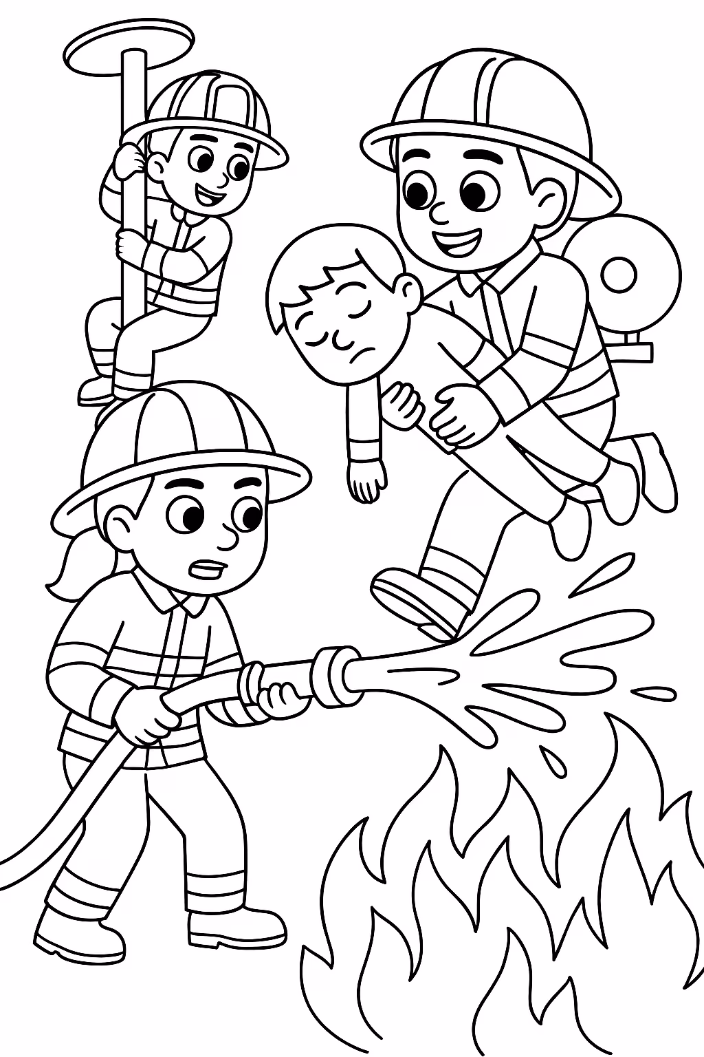 Bombeiro equipe min para colorir — desenho para imprimir