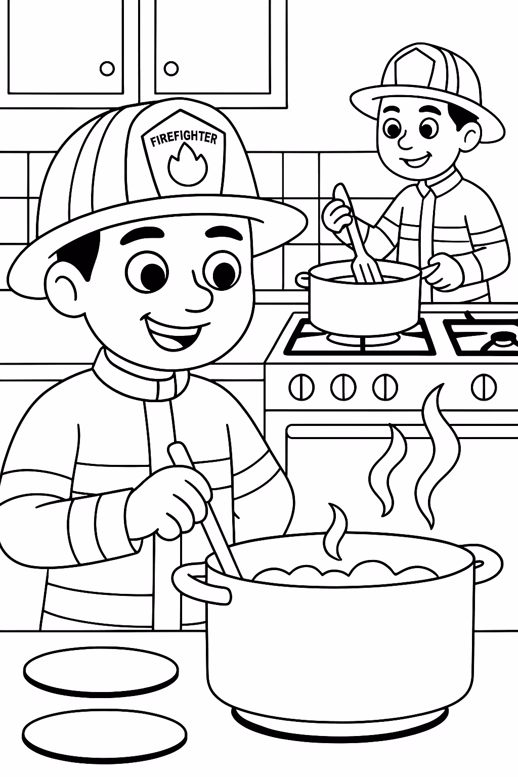 Bombeiro cozinha min para colorir — desenho para imprimir