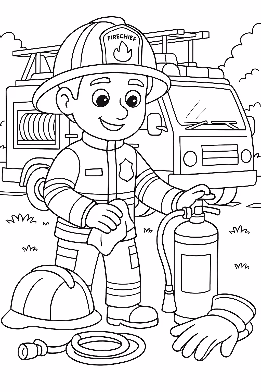 Bombeiro limpeza min para colorir — desenho para imprimir
