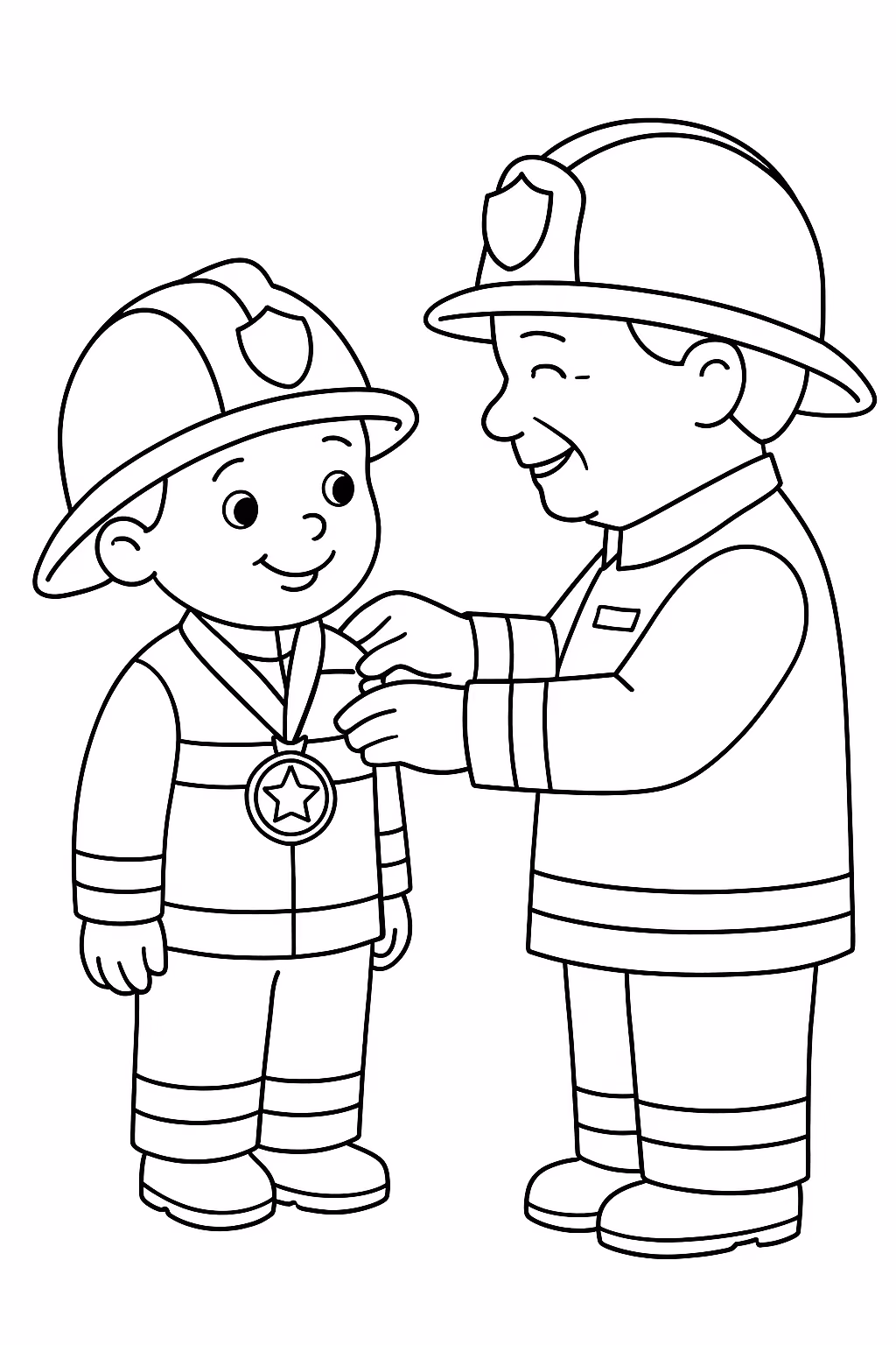 Bombeiro medalha min para colorir — desenho para imprimir