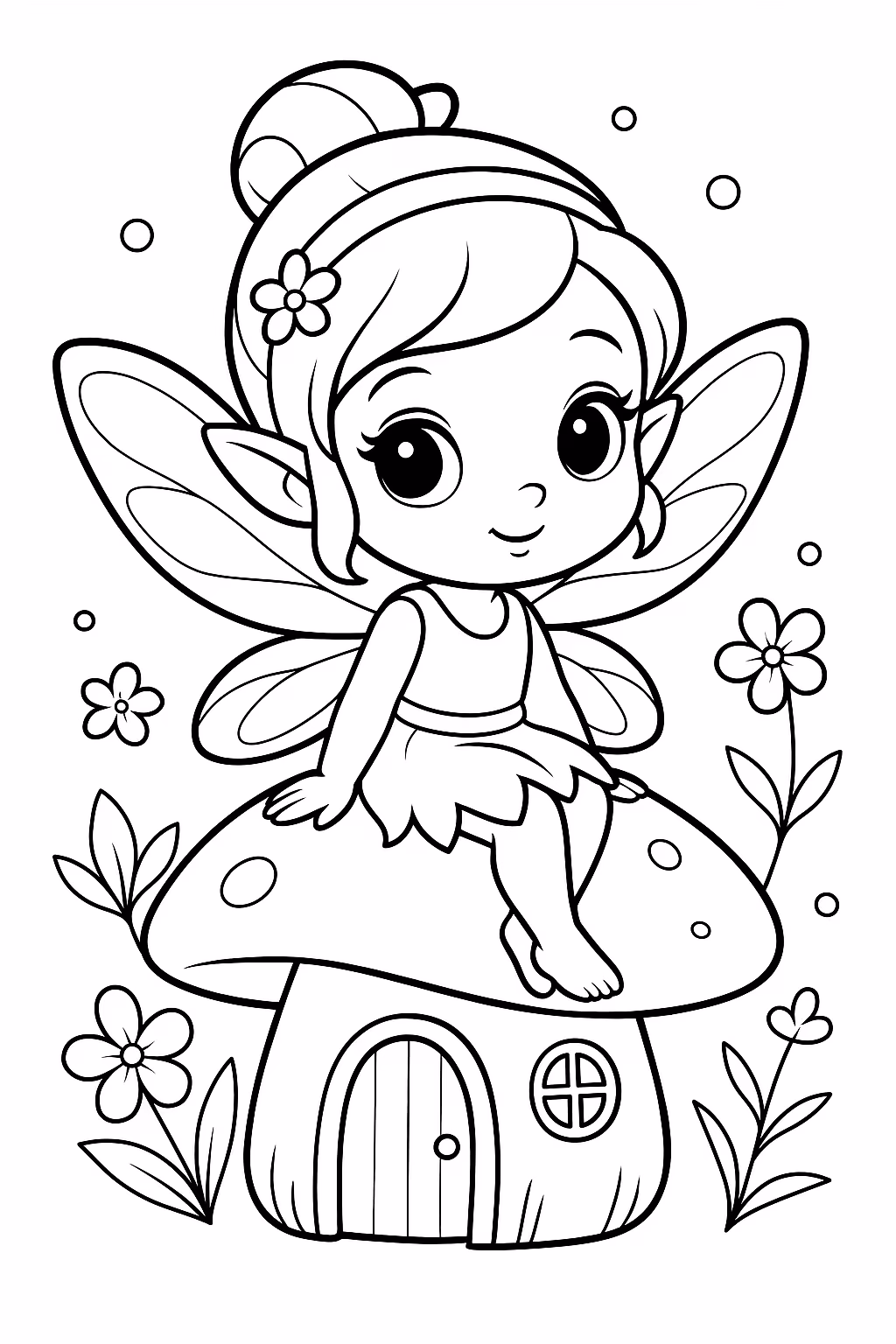 Fada cogumelo casa min para colorir — desenho para imprimir