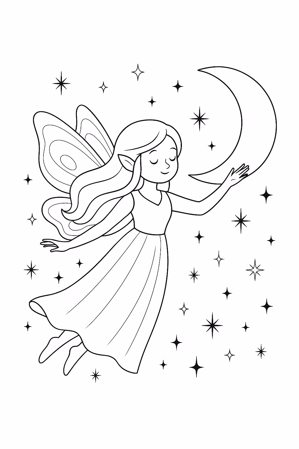 Fada lua estrelas min para colorir — desenho para imprimir