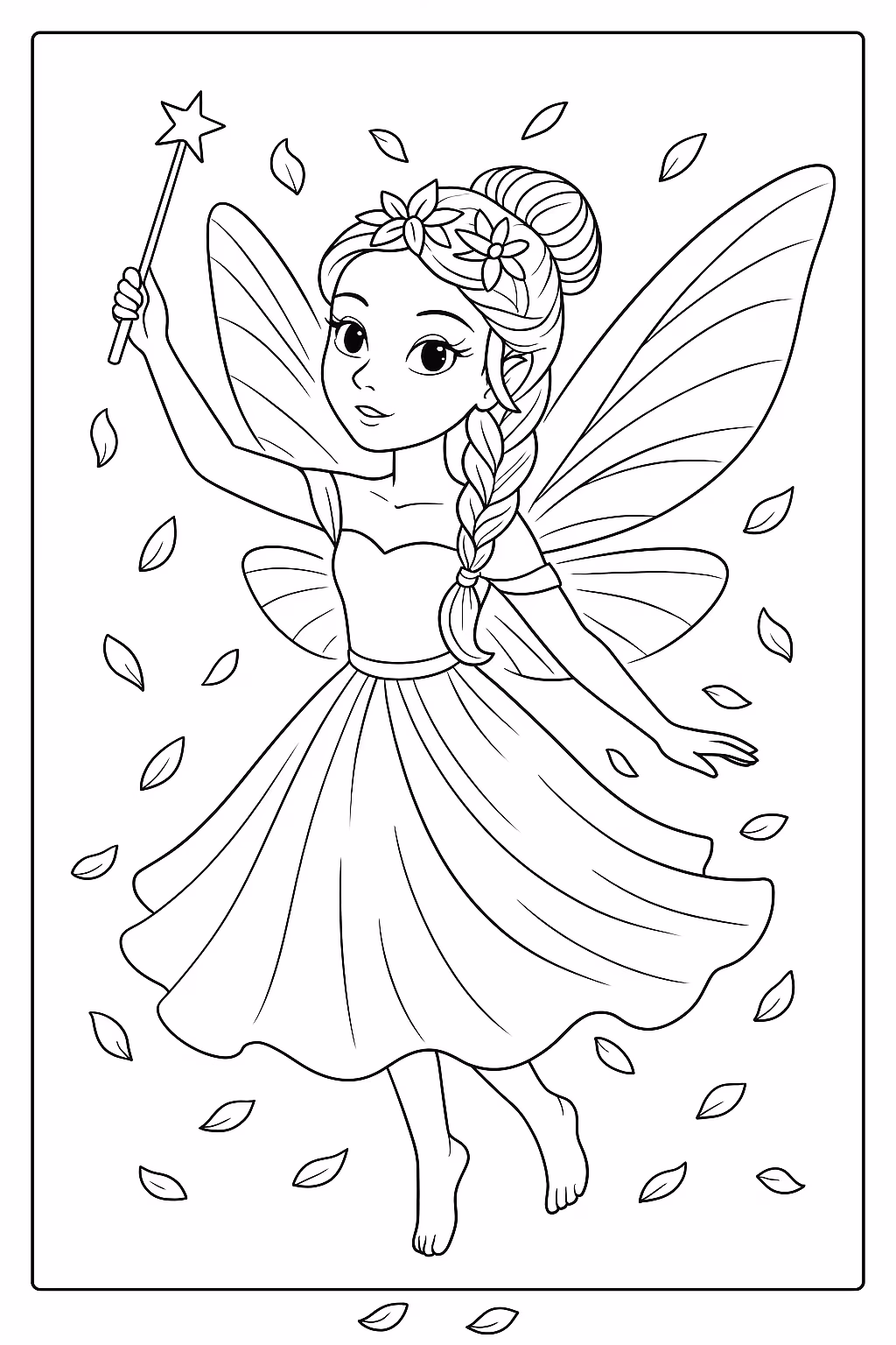 Fada chuva flores min para colorir — desenho para imprimir