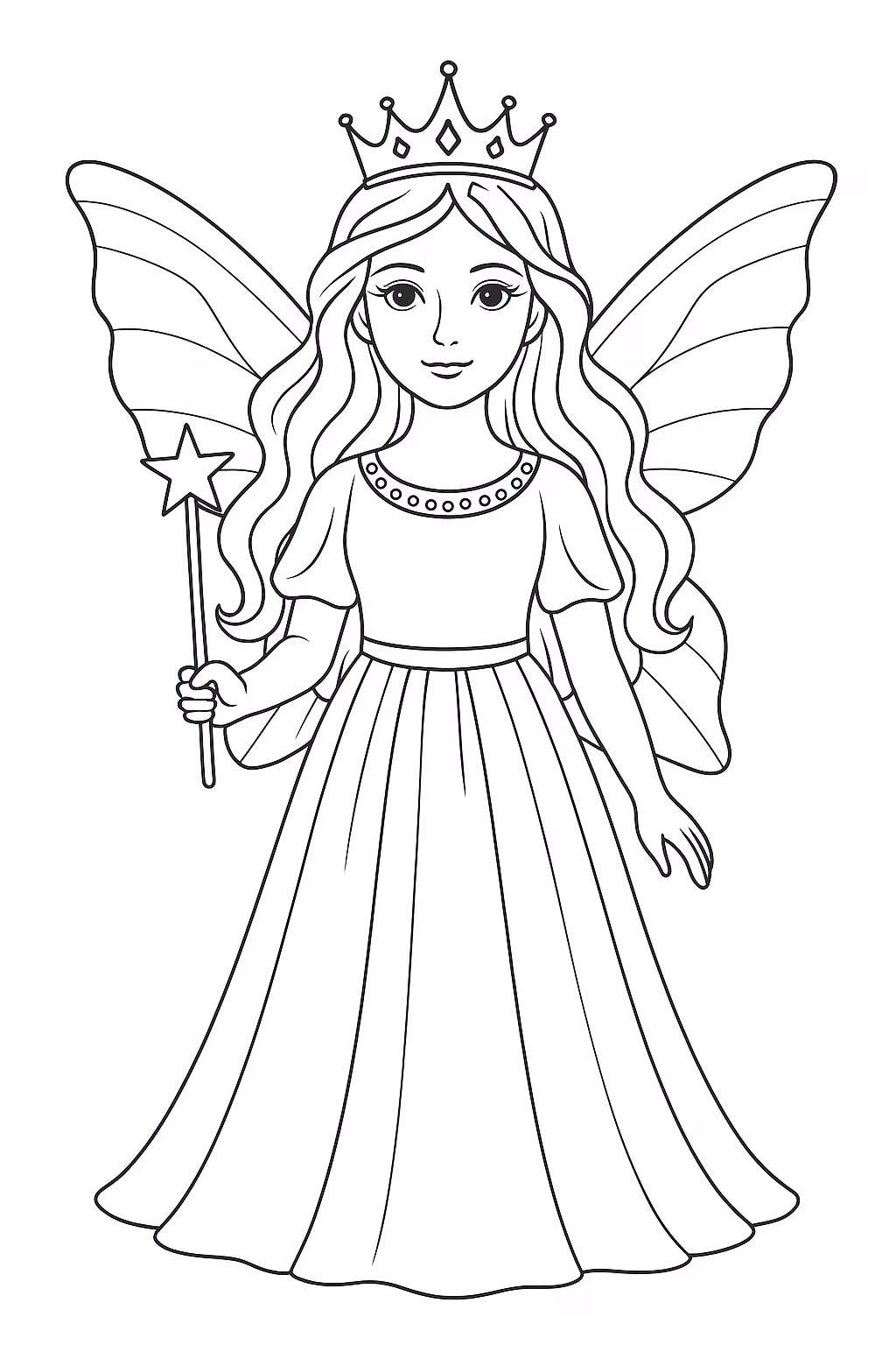 Fada princesa coroa min para colorir — desenho para imprimir