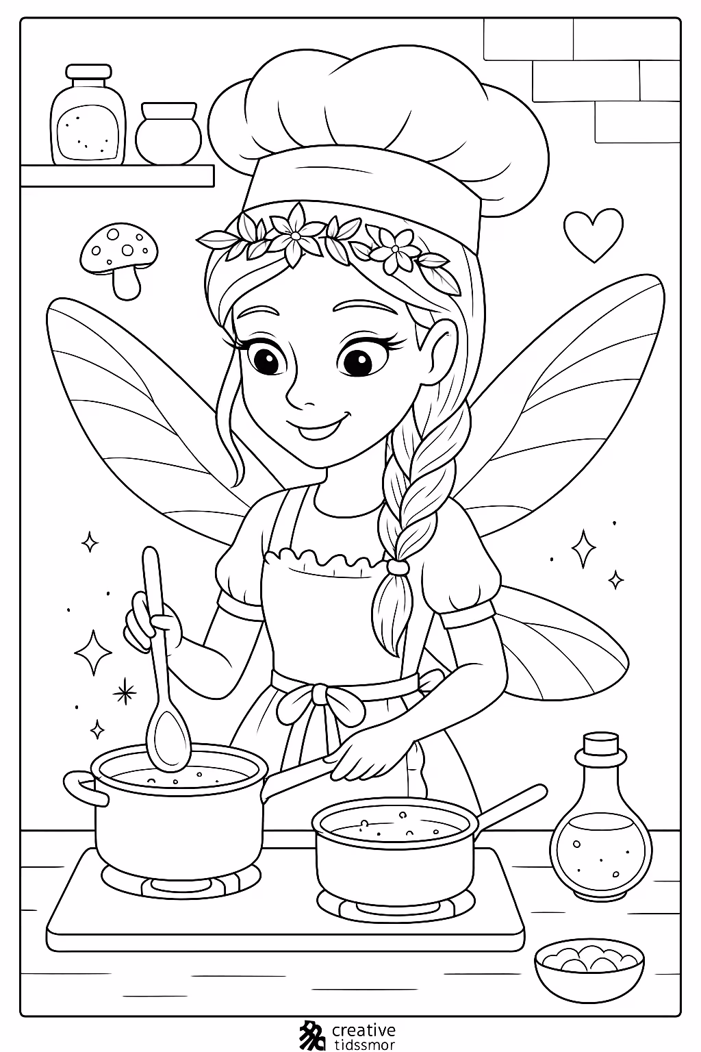Fada cozinhando min para colorir — desenho para imprimir