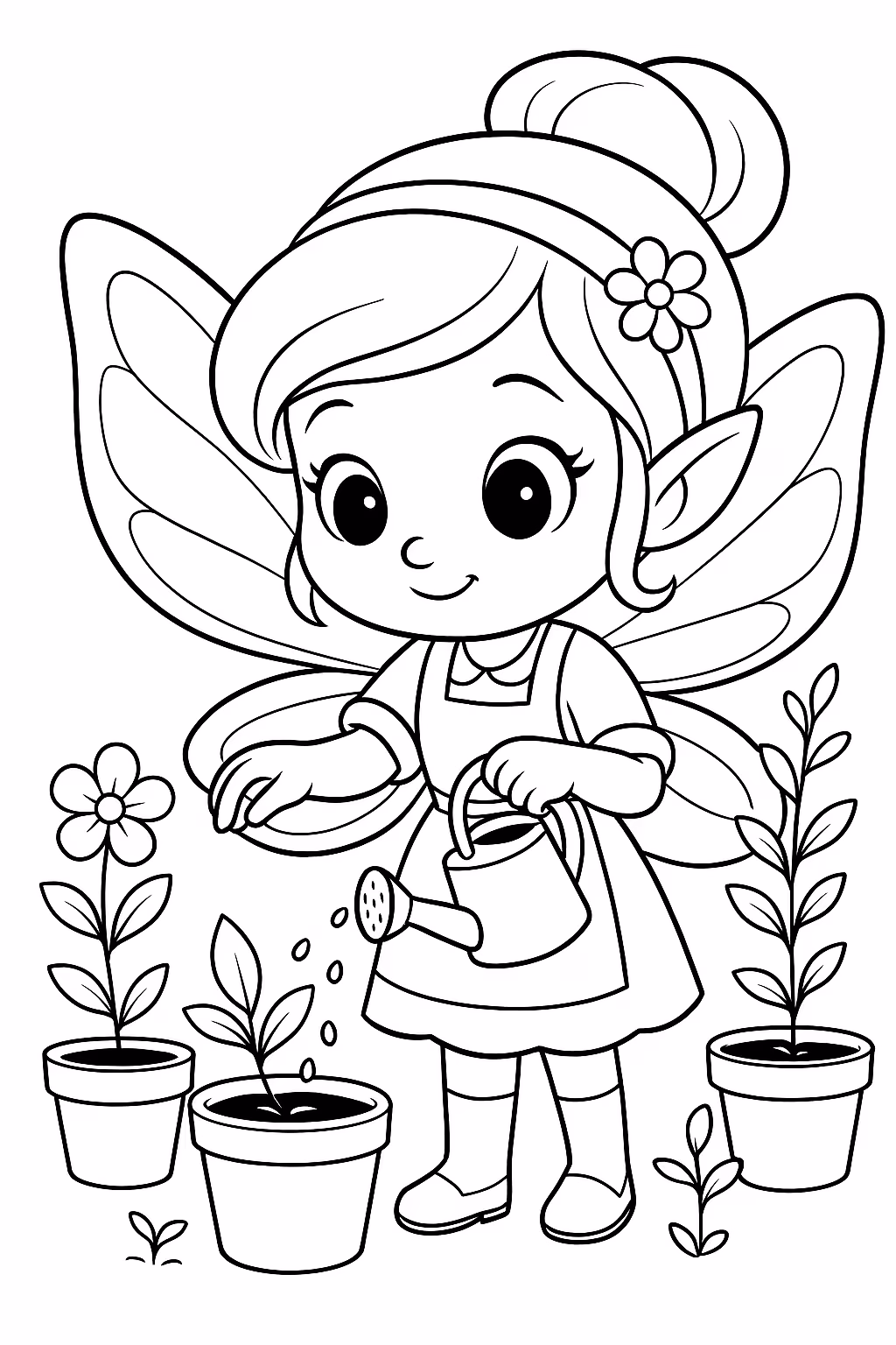 Fada plantando min para colorir — desenho para imprimir