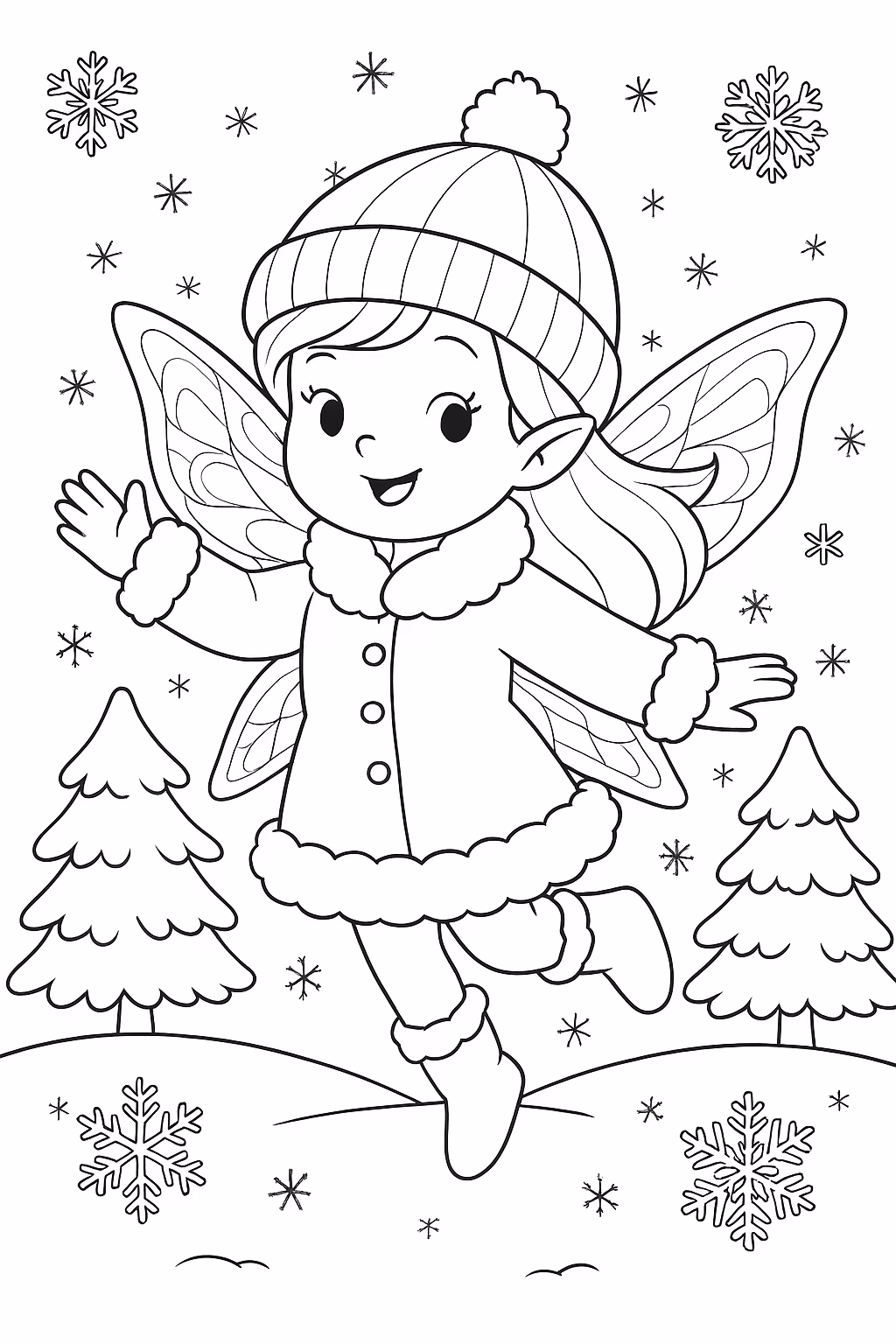 Fada inverno neve min para colorir — desenho para imprimir