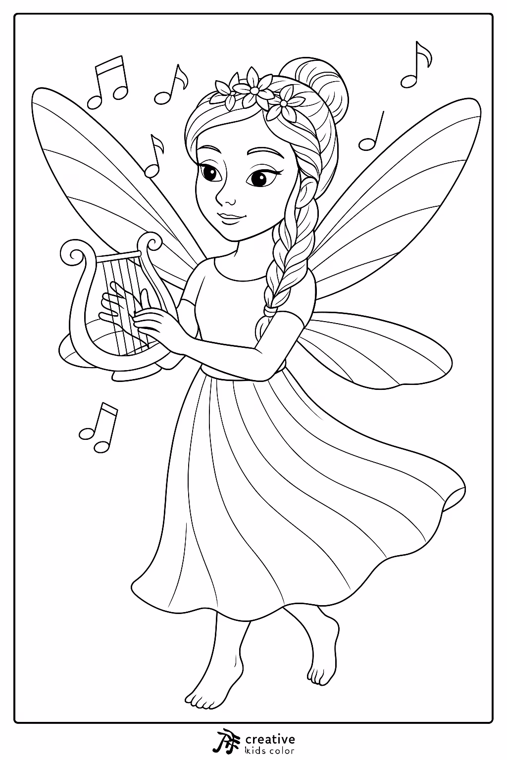 Fada musica harpa min para colorir — desenho para imprimir